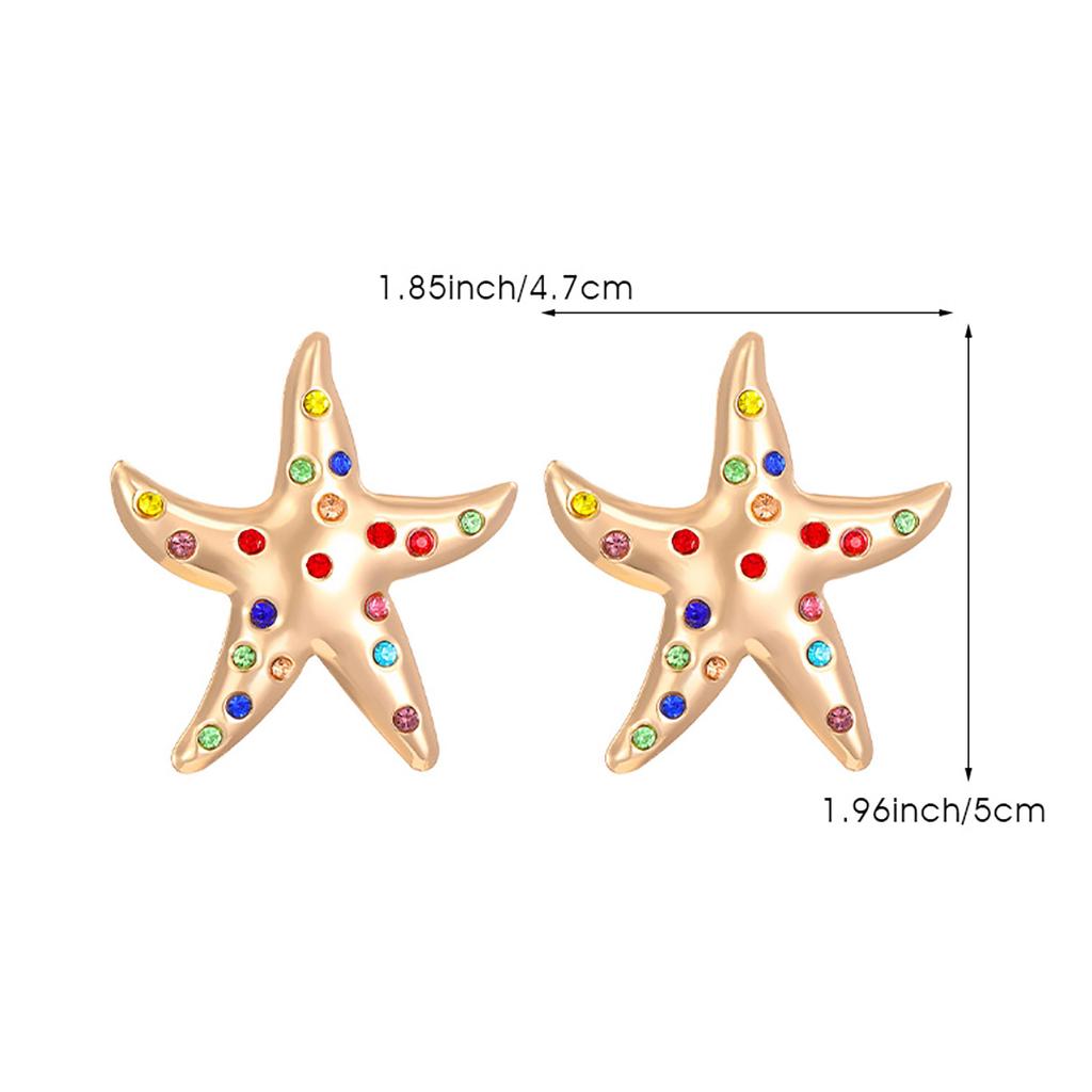 Fashion Versatile High End Personality Sea Star Inlaid Colored Imitation Diamond Design Earrings For Women