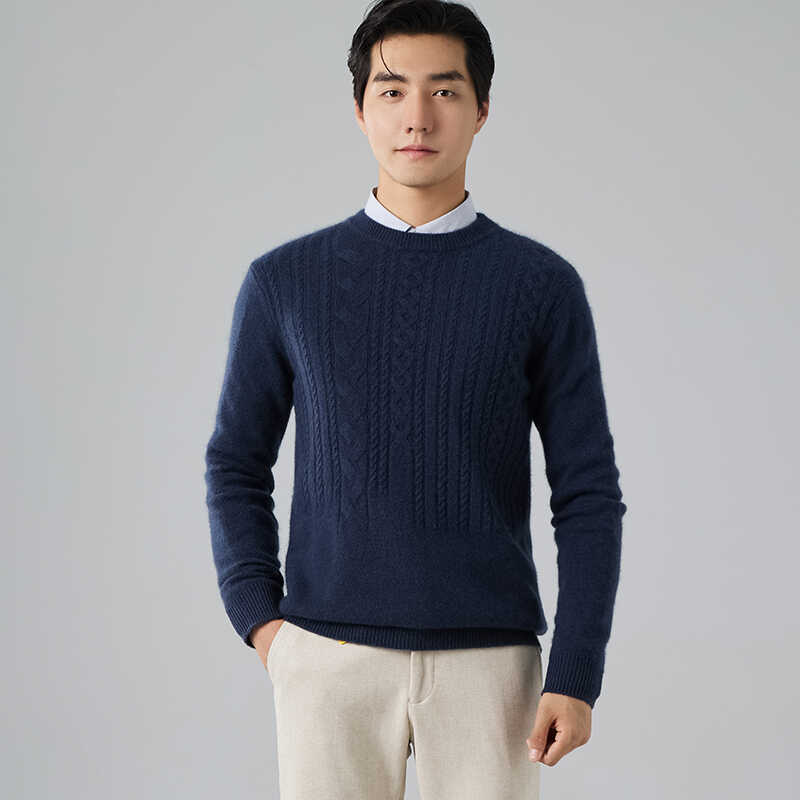 New light luxury cashmere sweater men's round neck thickened twisted sweater knitted bottomed wool sweater