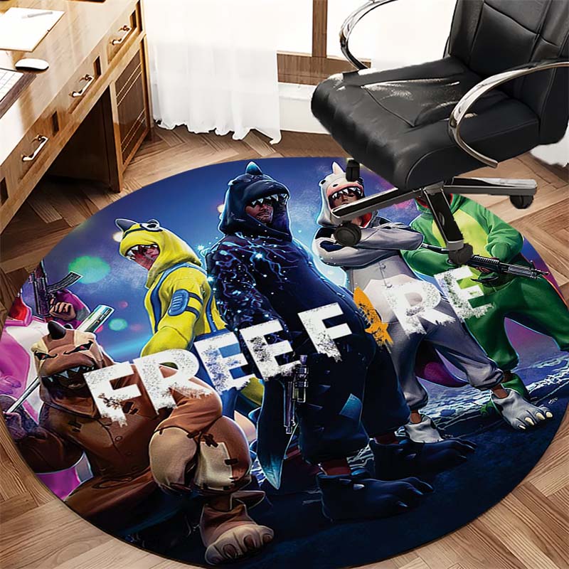 Free Fire Game Character Group Print Round Area Rug Non‑Slip Circular Floor Mat Video Game Fan Home Decor for Living Bedroom Gaming Room