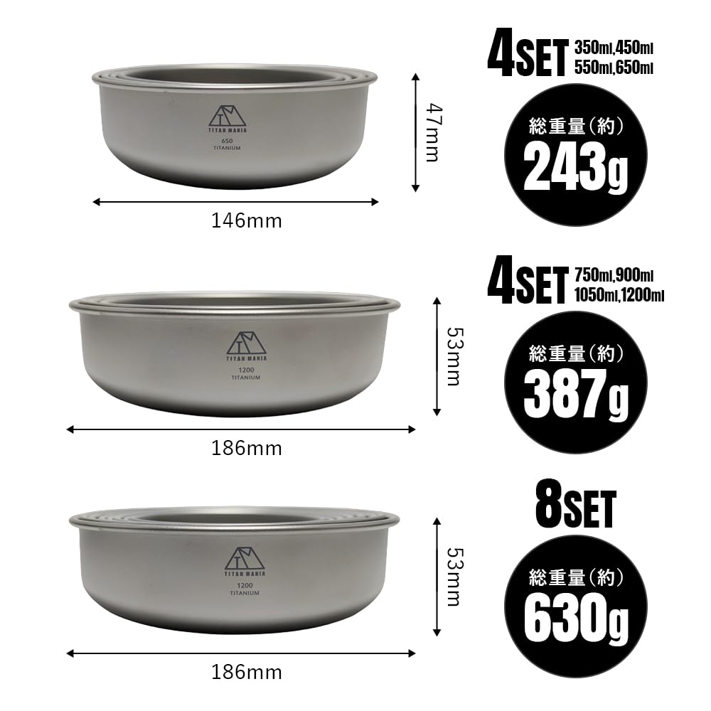 TITAN MANIA Bowls All Sizes Stack Lightweight Rice and Tableware Set for Solo and Outdoor Activities Includes Storage Bag Set - Neatly, Plates, Bowls,