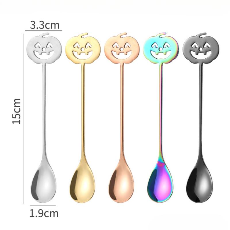 Cuillère à café citrouille mignonne en acier inoxydable Mini cuillère à dessert thé dorée Créative Spoons Thème Fête Halloween Ustensiles de cuisine
