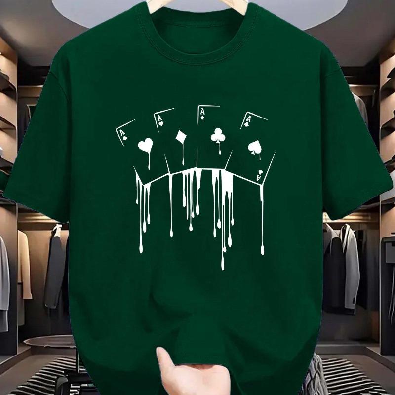 Sommer Herren 100 Baumwolle Lässig Locker Übergröße Pokerkarte Muster Gedruckt Sport Bequem Rundhals Kurzarm T-Shirt