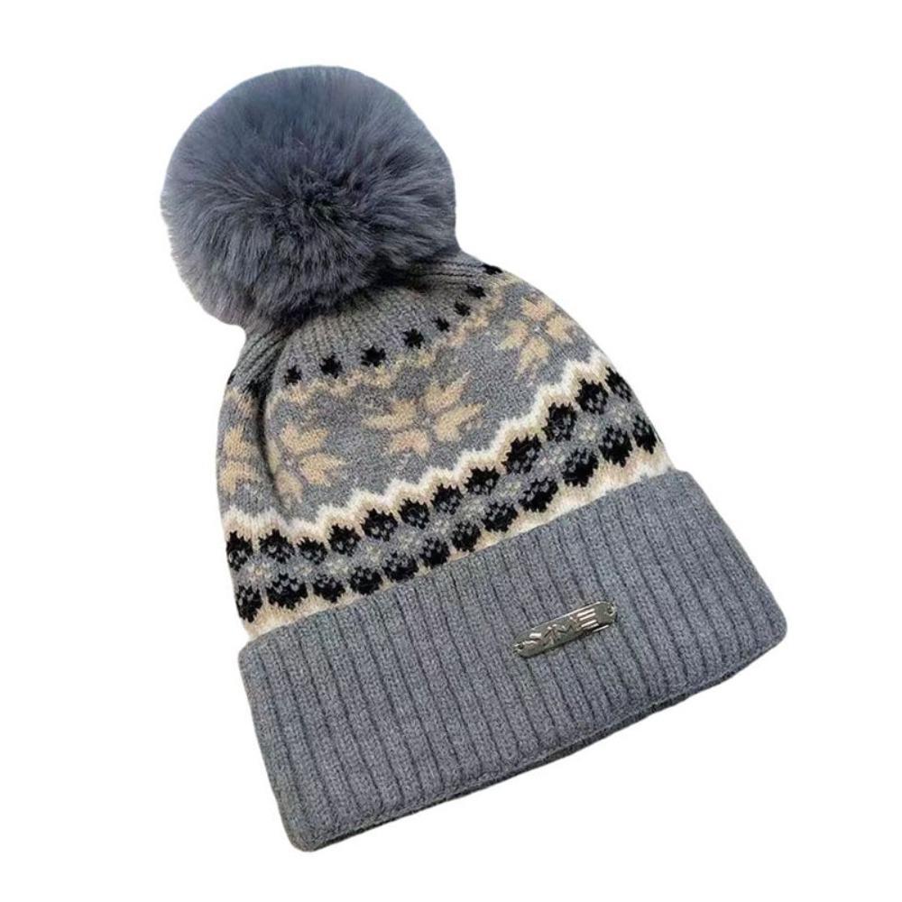 Windproof Knitted Beanie Cap Pom Pom Decoration Casual Beanie Winter Warm Hat for Unisex