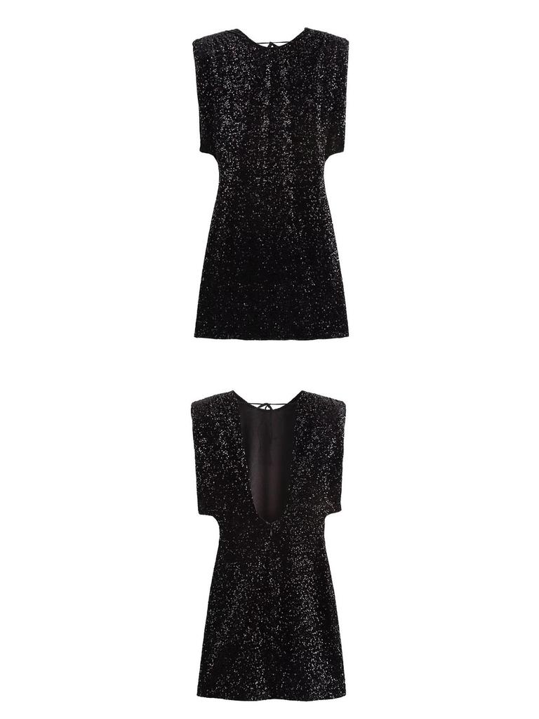 European Style 2026 Women's Sequined Evening Gown - Elegant, Padded Shoulders, Slim Fit, Sexy Beaded Design.