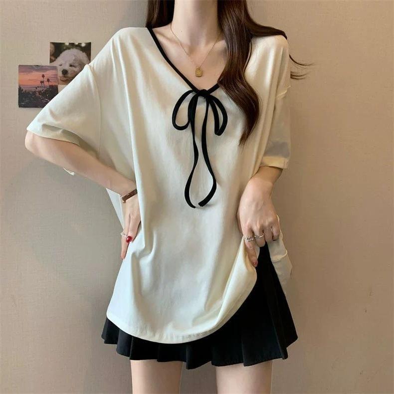 

Женские Модные Повседневные Летние Весенние Блузки Рубашки с Коротким Рукавом и V-образным Вырезом M белый