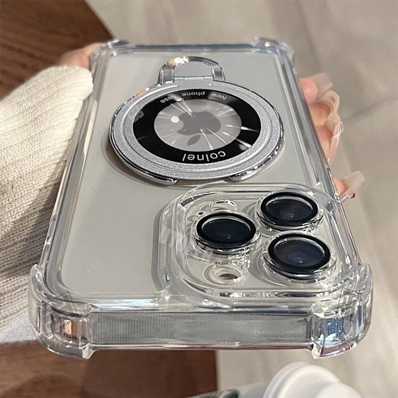 Luxury Shockproof Plating Soft TPU Bracket Phone Case for iPhone 16 15 14 13 11 12 Pro Max Plus Magsafe Magnetic Protect Cover