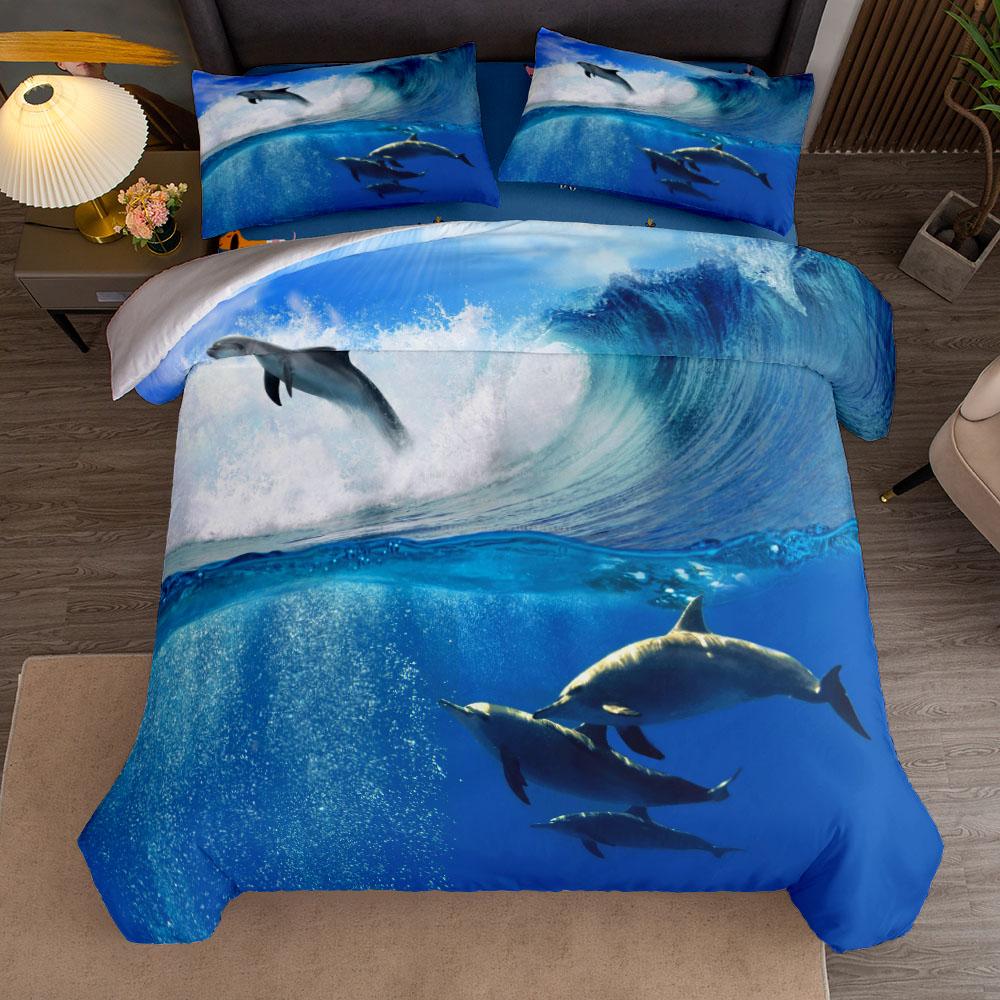 Sunset Play Dolphins 3d Bedding Set Without Sheet Single Twin Double Queen King Cal King Size Bed Linen Set