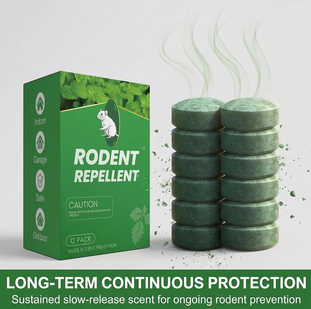 12 Pack Natural Mouse Rodent Repellent with Camphor Peppermint Oil, Indoor Outdoor Pest Control for Garage Kitchen Basement