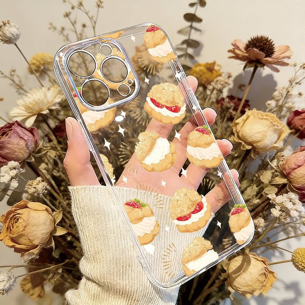 Cute Cake Phone Case Transparent Silicone Soft For iPhone 17 16 15 14 13 12 11 Mini Pro Max Plus
