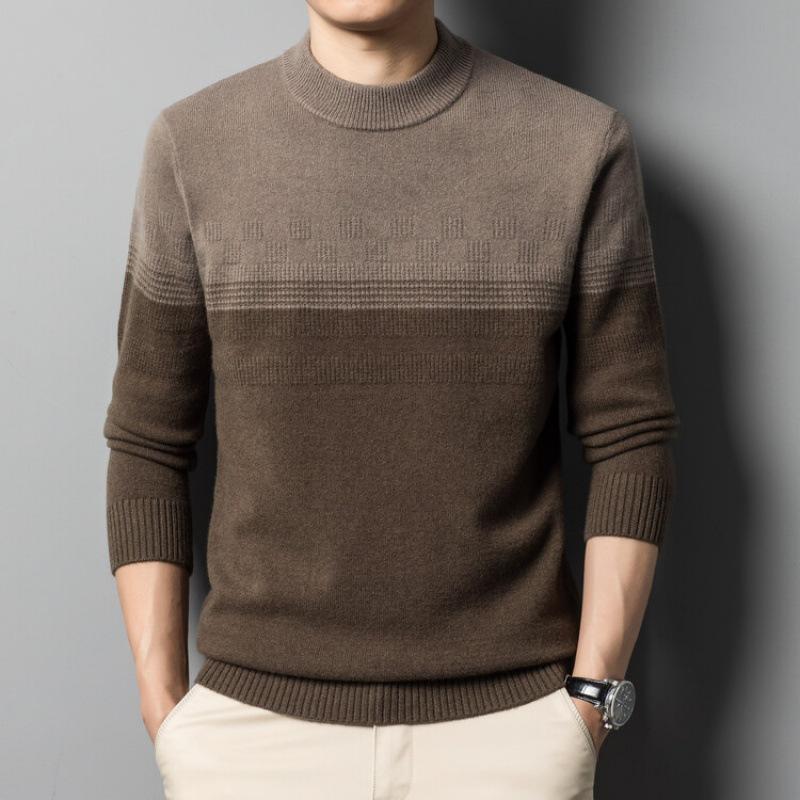 

Зимний шерстяной свитер с круглым вырезом для мужчин, деловой повседневный низ, мужская осенняя одежда, полосатый вязаный топ для людей среднего возраста 3XL