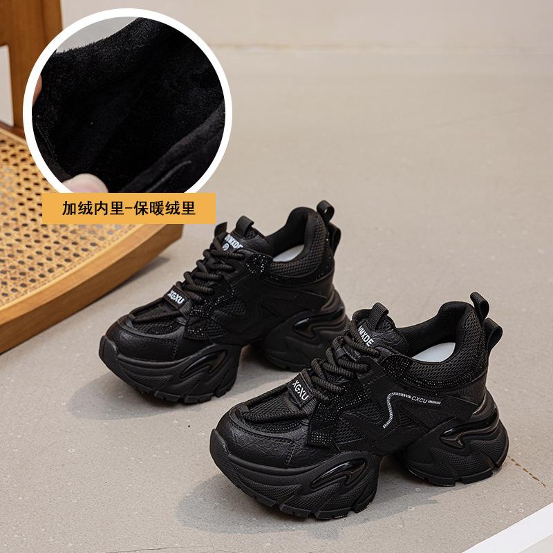 

9СМ толстая подошва увеличивающая рост спортивные папины кроссовки женские осенне-зимние новые повседневные туфли однотонные универсальные модные женские туфли тренд 40