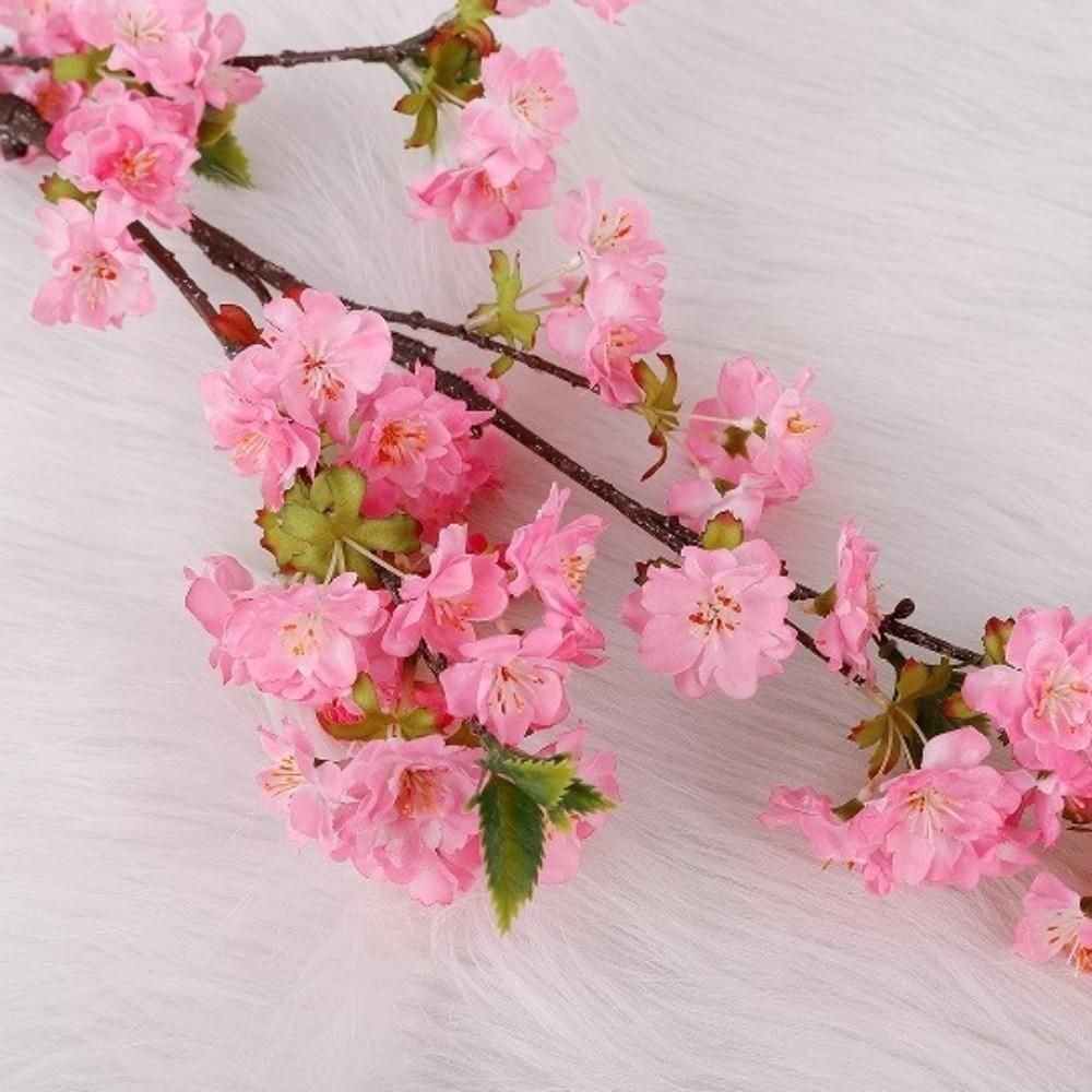 Long Artificial Cherry Blossom with Leaves Fake Flower Silk Cherry Blossoms Branch  Home Decoration