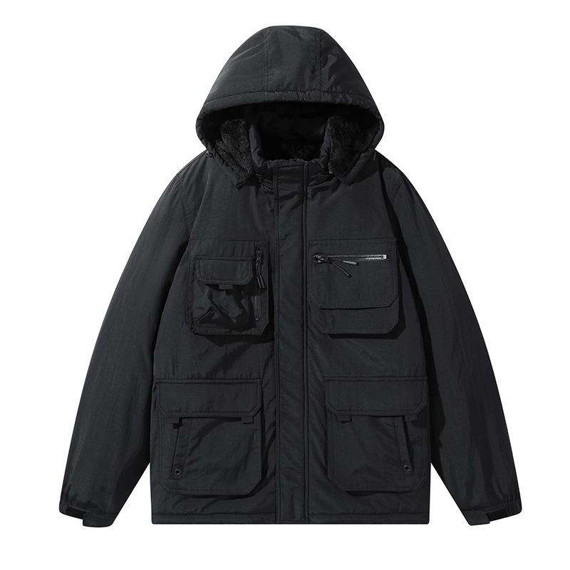 

Утепленная повседневная одежда с хлопковой подкладкой, средней и длинной длины, с хлопковой подкладкой, теплая куртка большого размера с несколькими карманами для активного отдыха XXXXL чёрный