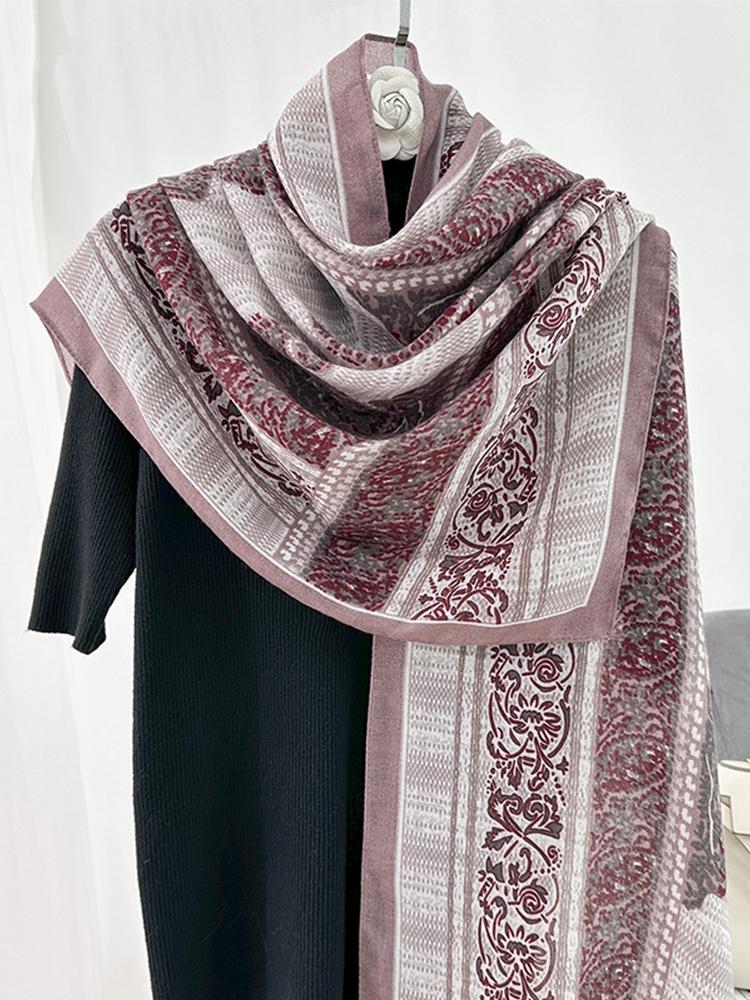 Elegant Women Retro Beach Silk Scarf Striped Print Wrap Shawl Lady Sunscreen Bandanas Hijab Scarve Pareo Headscarf Casual Boho