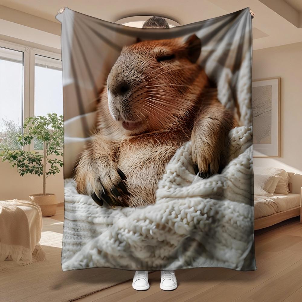 Sleeping Capybara, Animal Lover Gift, Soft Fleece Blanket, Cozy Design, Multi-Purpose Home Decor, Warm And Comfy