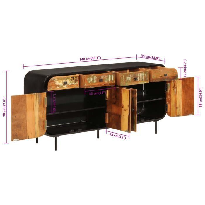 VidaXL Buffet 140x35x70 Cm Solid Reclaimed Wood and Metal 355845