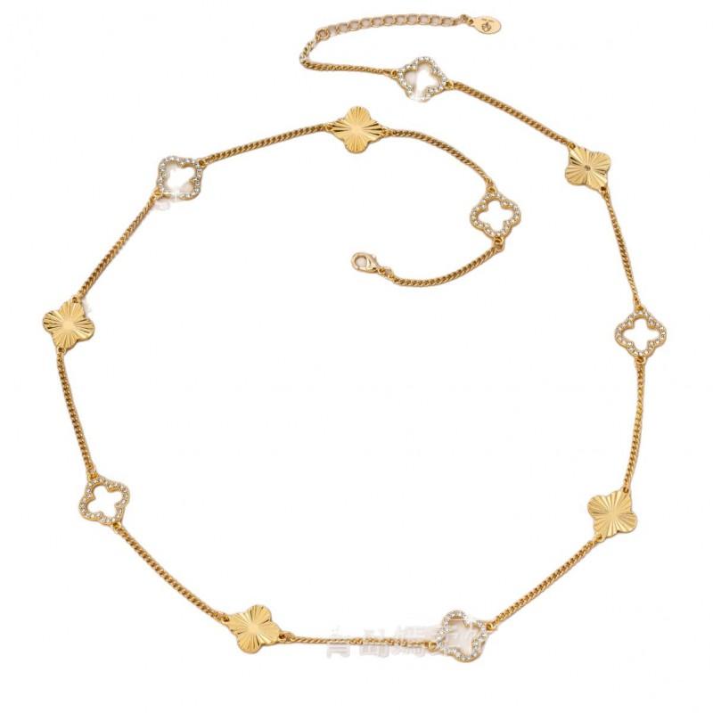 Womens Clover Jewelry Set Gold Plated Chain Earrings Necklace Fashion Accessory