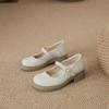 Inner Height Increase Small Leather Shoes Women's New Summer One-word with Thick Heel Mary Jane Shoes Women's Single Shoes Small Size