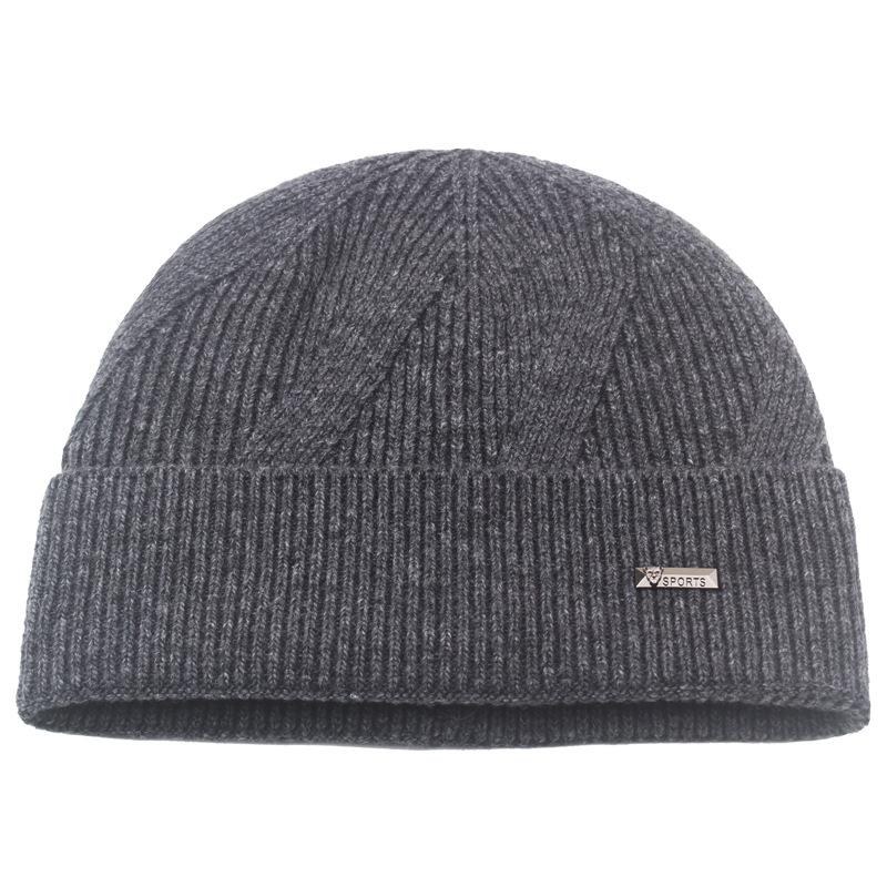 Wollmütze Herren Winter Skullies Beanies Britische Strickmütze Einfarbige Wollmütze Doppelschichtige Samtmütze