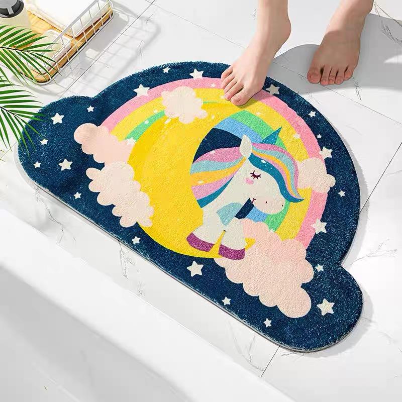 Rainbow Semi-Circular Imitation Cashmere Floor Mat Bathroom Door Suction Door Mat Toilet Cute Soft Non-Slip Foot Mat