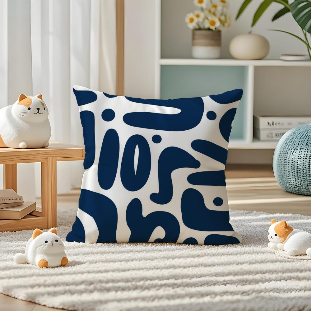 Dekorative Blaue Geometrie Kissenbezug Seidig elegant Komfort Sofa Bett Unsichtbarer Reißverschluss