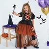 Girls' Halloween Sequin Princess Dress with Puff Sleeves and Puffy Skirt