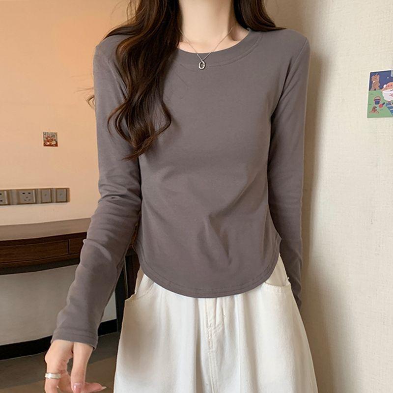 

Топ с круглым вырезом и короткими рукавами Petite Осень 2023 – Женская футболка премиум-класса с прямыми плечами Extra Large серый