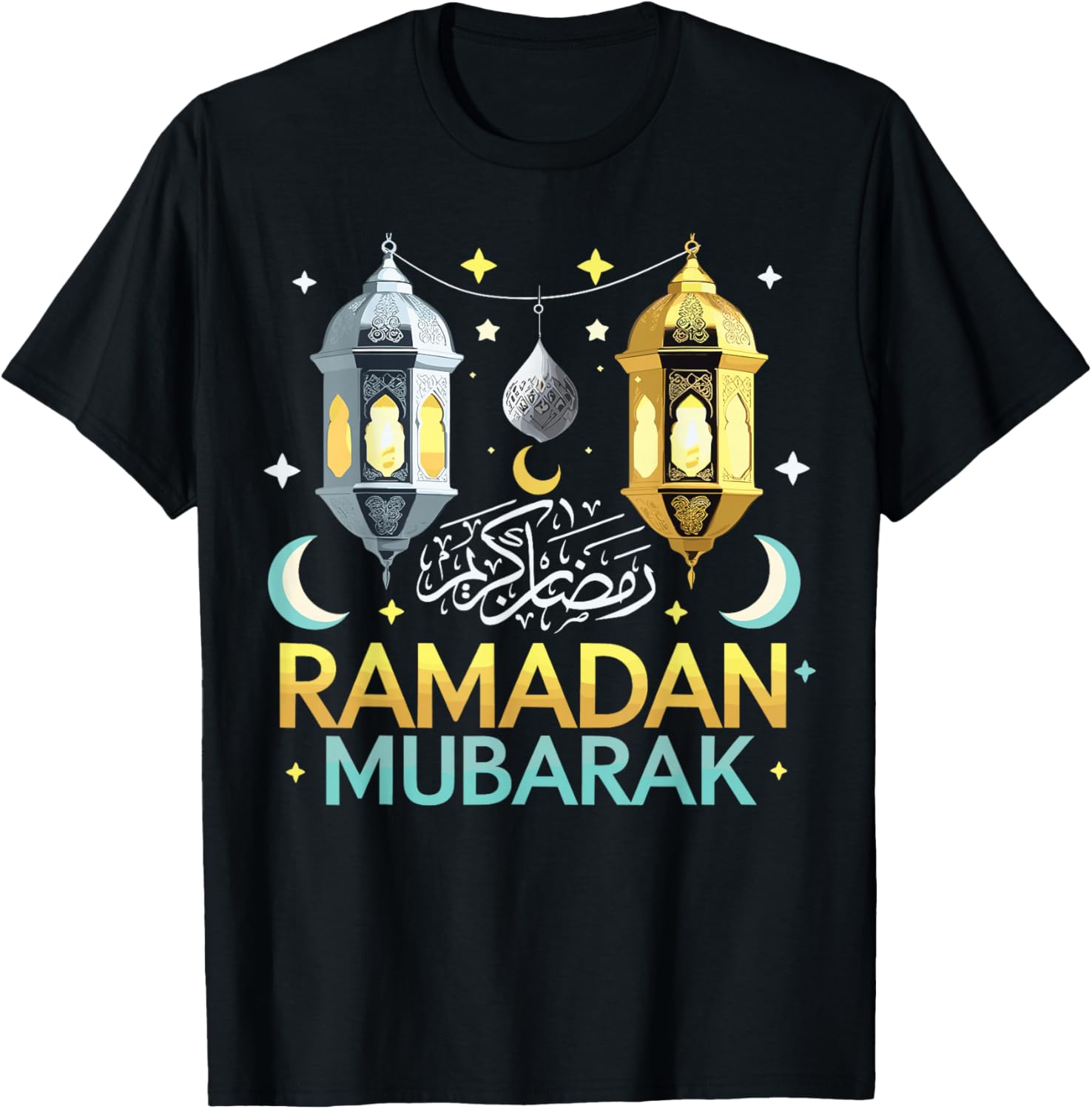 

Ramadan Mubarak Lantern Arabic Calligraphy Graphic Tee Women Casual Short Sleeve T-Shirt Summer Round Neck Street Clothing - ... S разноцветный