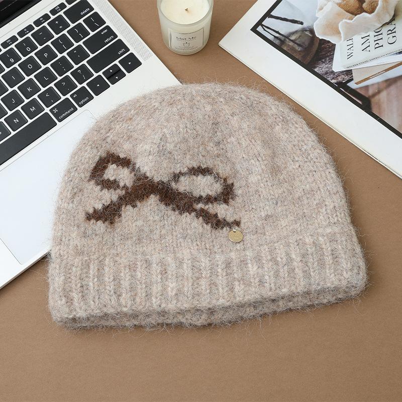 Korean Sweet Bow Jacquard Cold Hat Autumn and Winter Fashion Versatile Knitted Wool Hat Outdoor Cold Warm Hat New