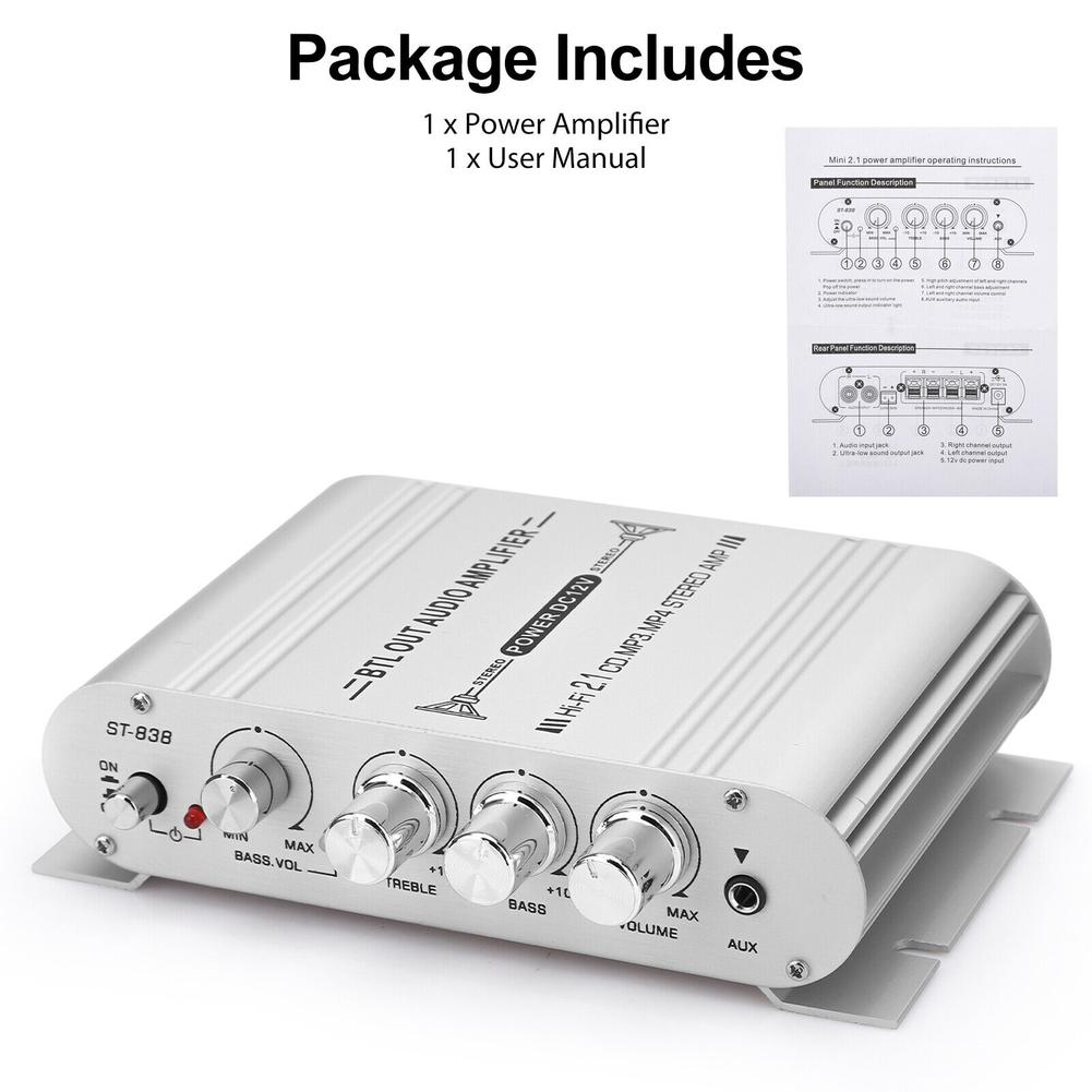 Car Audio Stereo Speaker Hifi Power Amplifier Home Subwoofer 2.1 Channel Audio Output 12v 400w Audio System Car Accessories 838