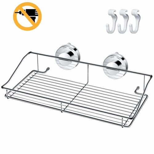 Bathroom Rack with Strong Suction Cups, Stainless Steel Shower Rack for Bathroom Walls (33.5x15x6cm (Suction Cup))