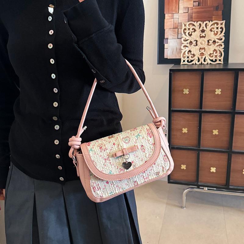Pink Bow Underarm Bag Women's Summer New Sweet Niche Shoulder Bag Textured Messenger Bag