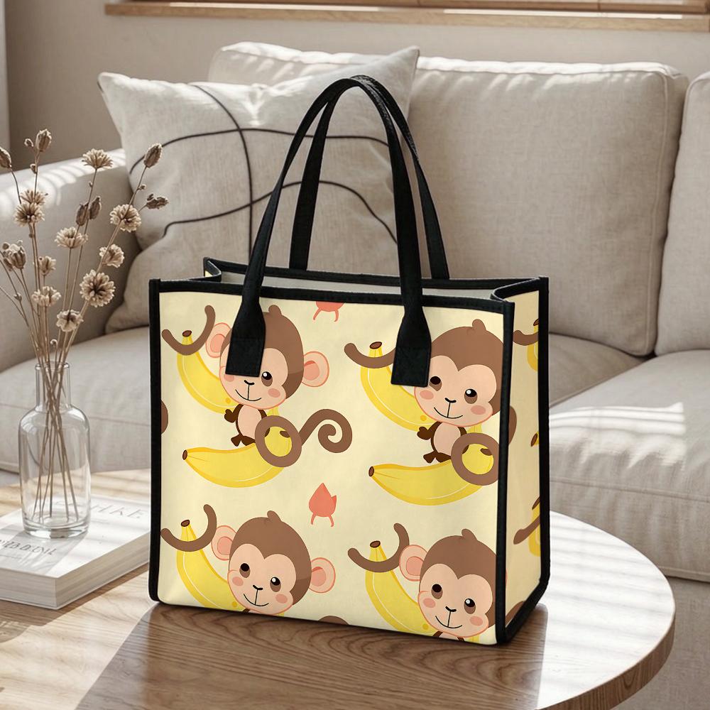Cute Monkey Print Tote Bag Casual Lightweight Handbag for Daily Shopping Travel Use