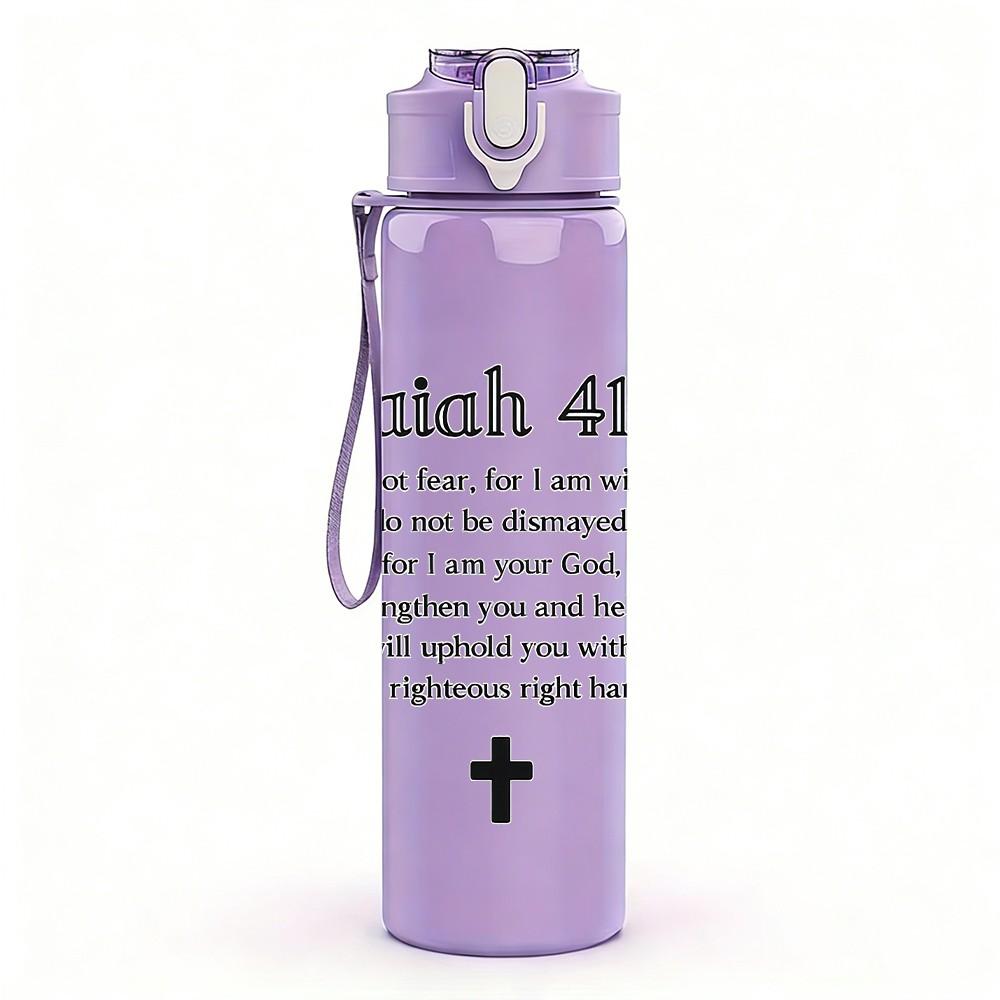 1PC Bible Verse Faith Text Print 750ml Color Plastic Sports Water Bottle Leakproof Flip Straw Lid Suitable for Sports Office Home Use
