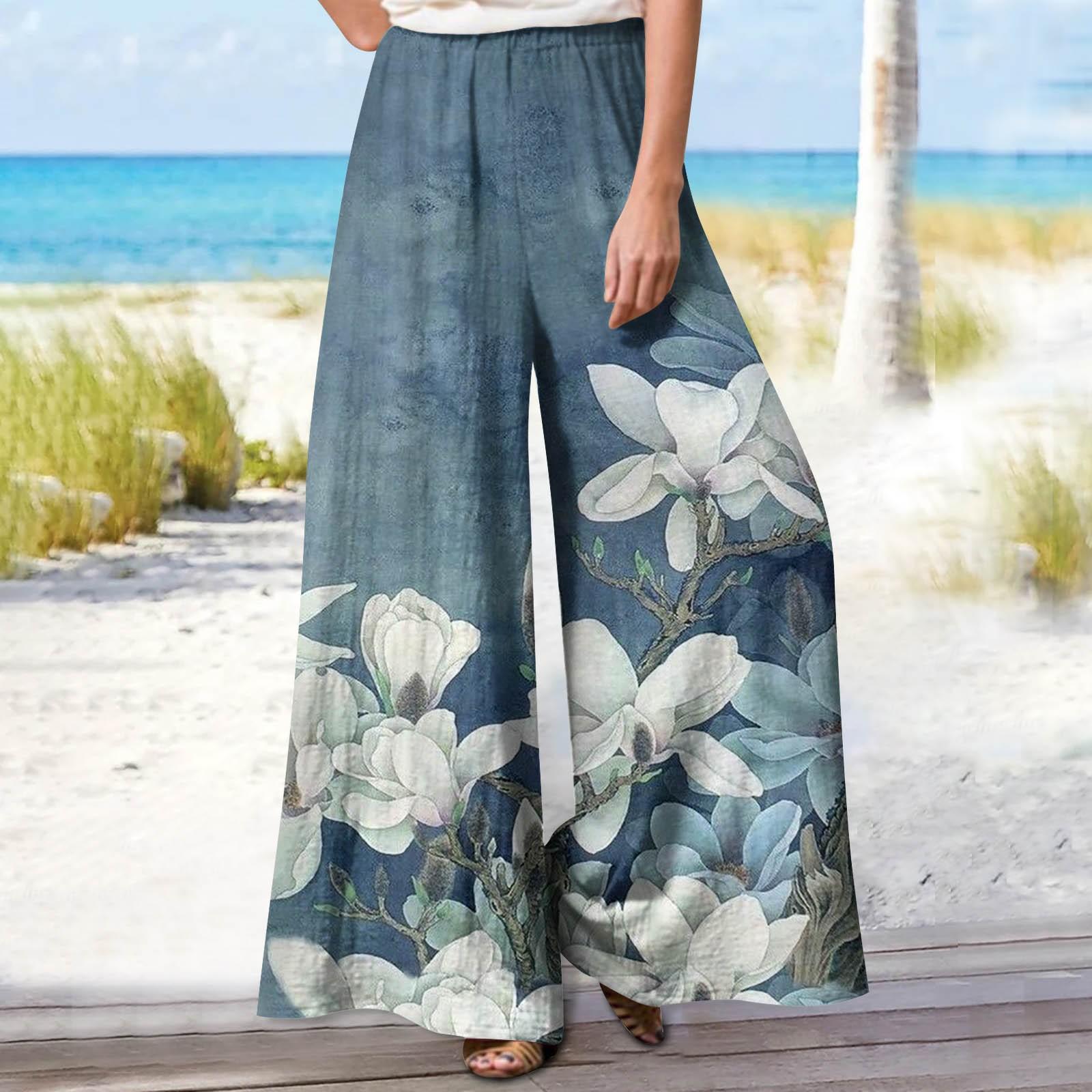 

Женские летние свободные повседневные широкие брюки с эластичной резинкой на талии и брюками S