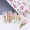 2/3 Stück Gold-Rosa Hibiskusblüten-Nagelsticker 3D Bronzefarbener Rand Blütenblätter Sakura Linien Slider Nagelaufkleber DIY Maniküre Dekor