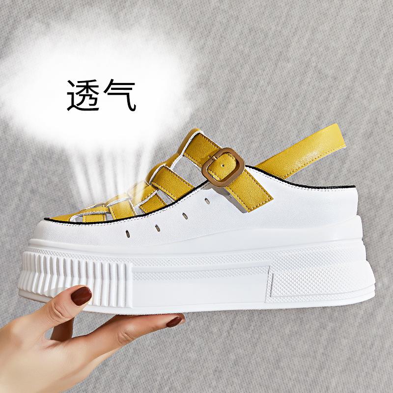 Baotou Roman Shoes 2025 Summer New Women's Height-increasing Muffin Sandals Women's Outer Wear Platform Fashion Leather Women's Shoes