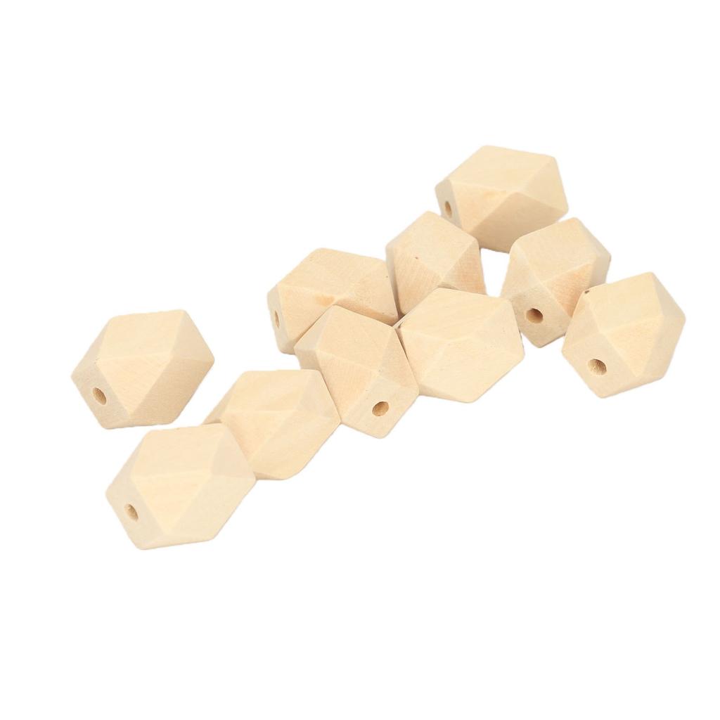 10pcs Unfinished Geometric Polyhedron Faceted Wooden Beads DIY Accessories (27*20mm)