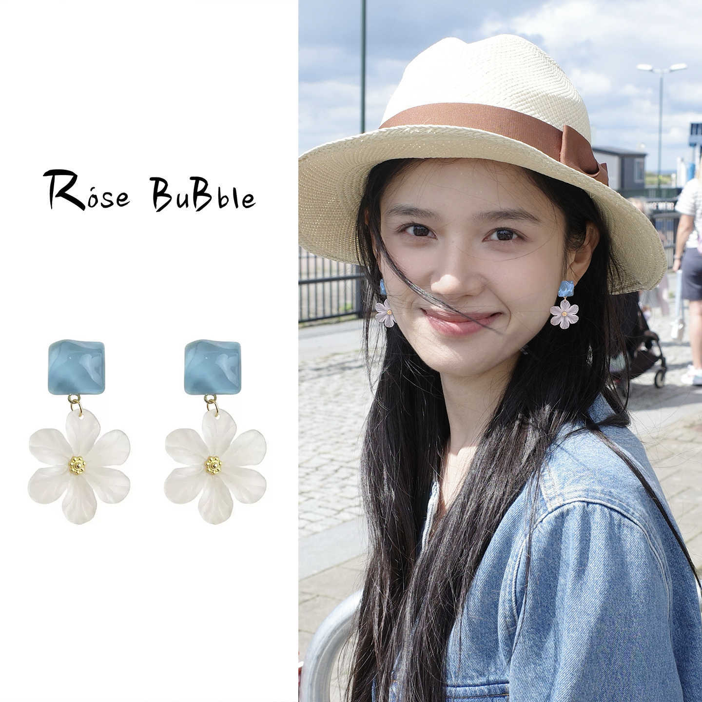 

Holiday style blue flower stud earrings women s new unique, beautiful and good-looking earrings earrings