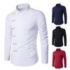 Men Shirt Solid Color Turn-down Collar Double-breasted Slim Spring T-shirt for Work