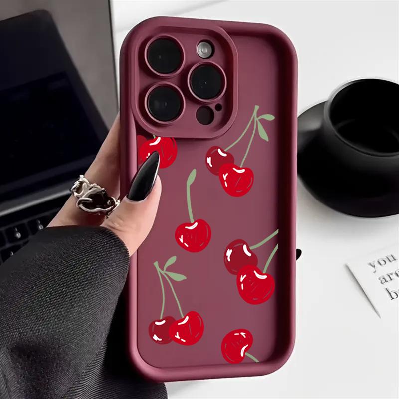 Cute Red Cherry Phone Case For iPhone 16 15 14 13 12 11 Pro Max 7 8 Plus 16E X XS XR SE 2020 Shockproof Silicone Soft Cover