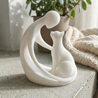 3D Printing Hugging Cat Sculpture Minimalist Abstract Cat Figurine  Living Room