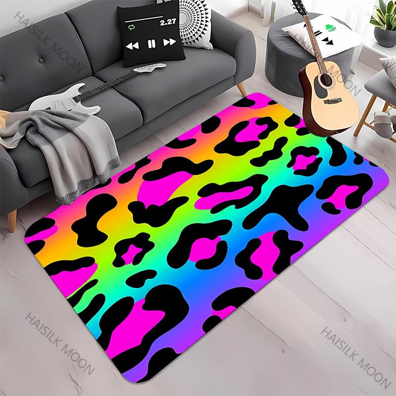 Neue Regale!Bunter Teppich mit Leopardenmuster, Wohnzimmer Schlafzimmer Bürobereich Kinderzimmer Teppiche, Rutschfeste Maschinenwaschbare Matte