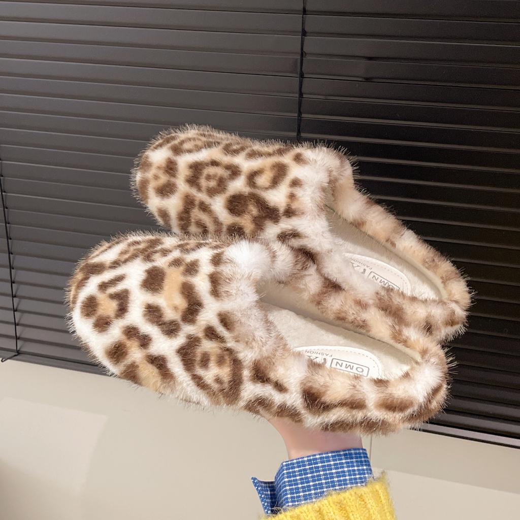 Winter Women Slippers Leopard Warm Fur Comfortable Clogs Soft Plush Flats Indoor Home Shoes Furry Casual Slippers Cotton Shoes