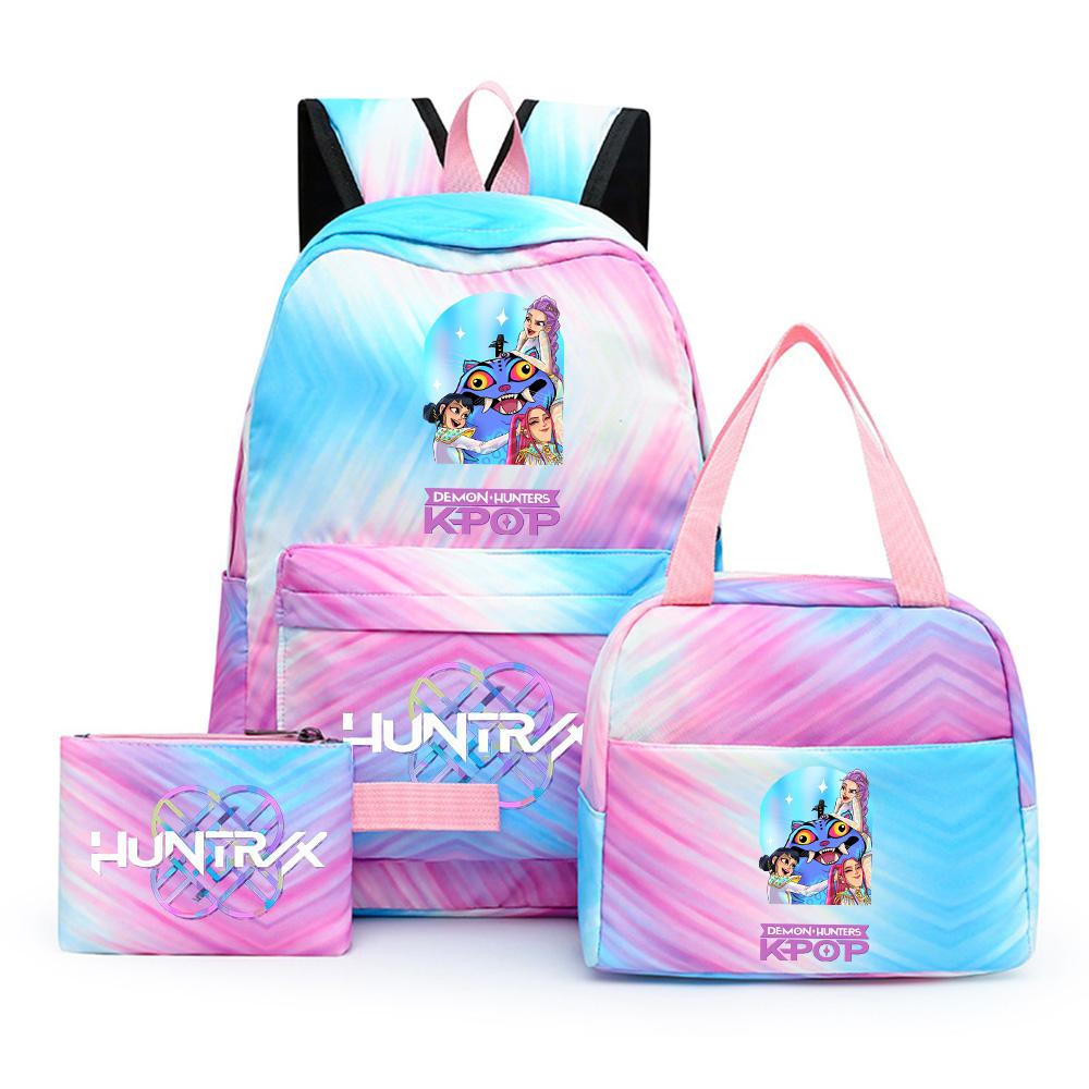 3Pcs/set Cartoon Demon Hunters Printed Backpack with Lunch Bag Pencil Case for Teenager Girl Boy Large Capacity Waterproof Bookbag Gift Mochila