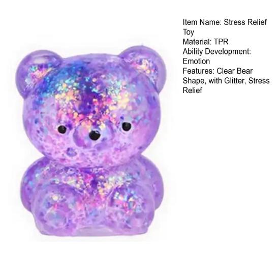 Mini Glitter Bear Squeeze Toy Stress Relief Clear Bear Stress Sugar Ball Sensory Toy Soft Slow Rising Decompression Fidget