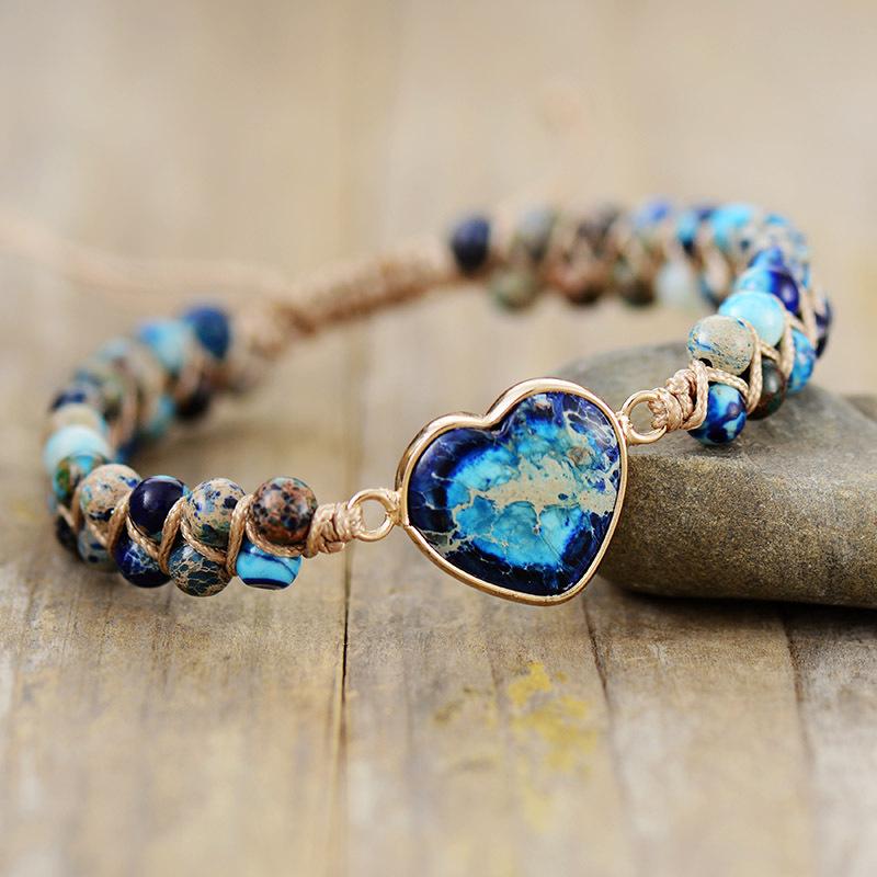 BLINGBAY ქალის სამაჯური New Emperor Stone Heart ორმაგი ხელით ნაქსოვი სამაჯური რეგულირებადი სამაჯური გოგონების წვეულების დაბადების დღის სამკაულები საჩუქარი