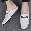 Cow Genuine Leather Slippers for Men Black White Mens Slip-on Lazy Youth Walking Sandals Slides Half Drag Loafers Big Size 37-46