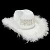 Handmade Wedding Party Cowgirl Hat with Pearl BRIDE Letter Bridal Western Fedoras Hat with Plush Trim for Photography