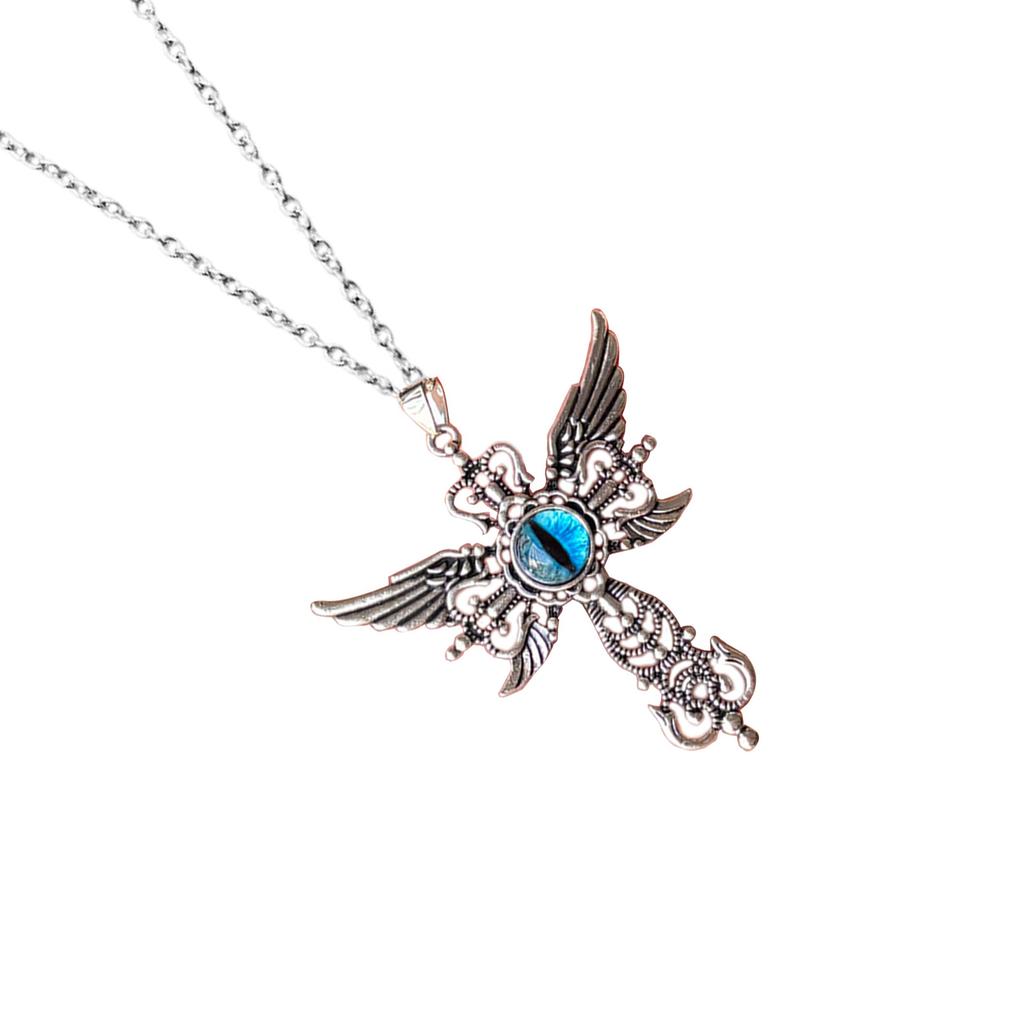 Adjustable Chain Crosses Necklace Elegant Crosses Necklace with Demon Wings Pendant Unique Neck Chain Accessory